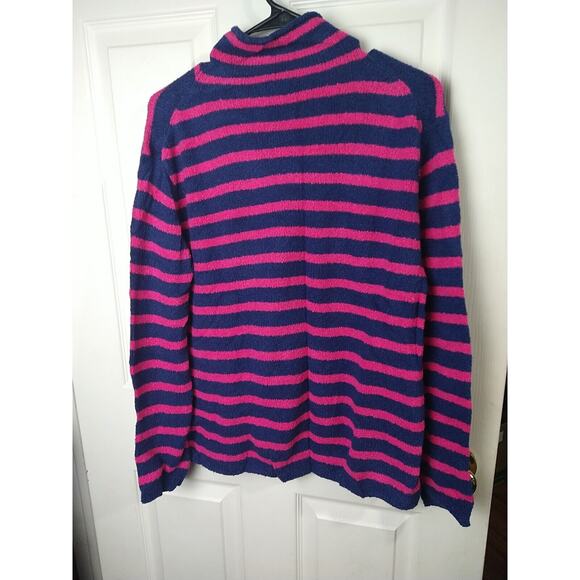 J Crew Woman S Sweater Pullover Mock Neck Pink Navy Striped Casual cabin core - Picture 7 of 8